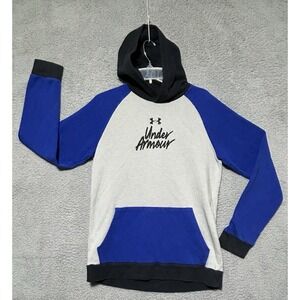 Under Armour Hoodie Mens M Blue Gray Colorblock Rival Fleece Sweatshirt